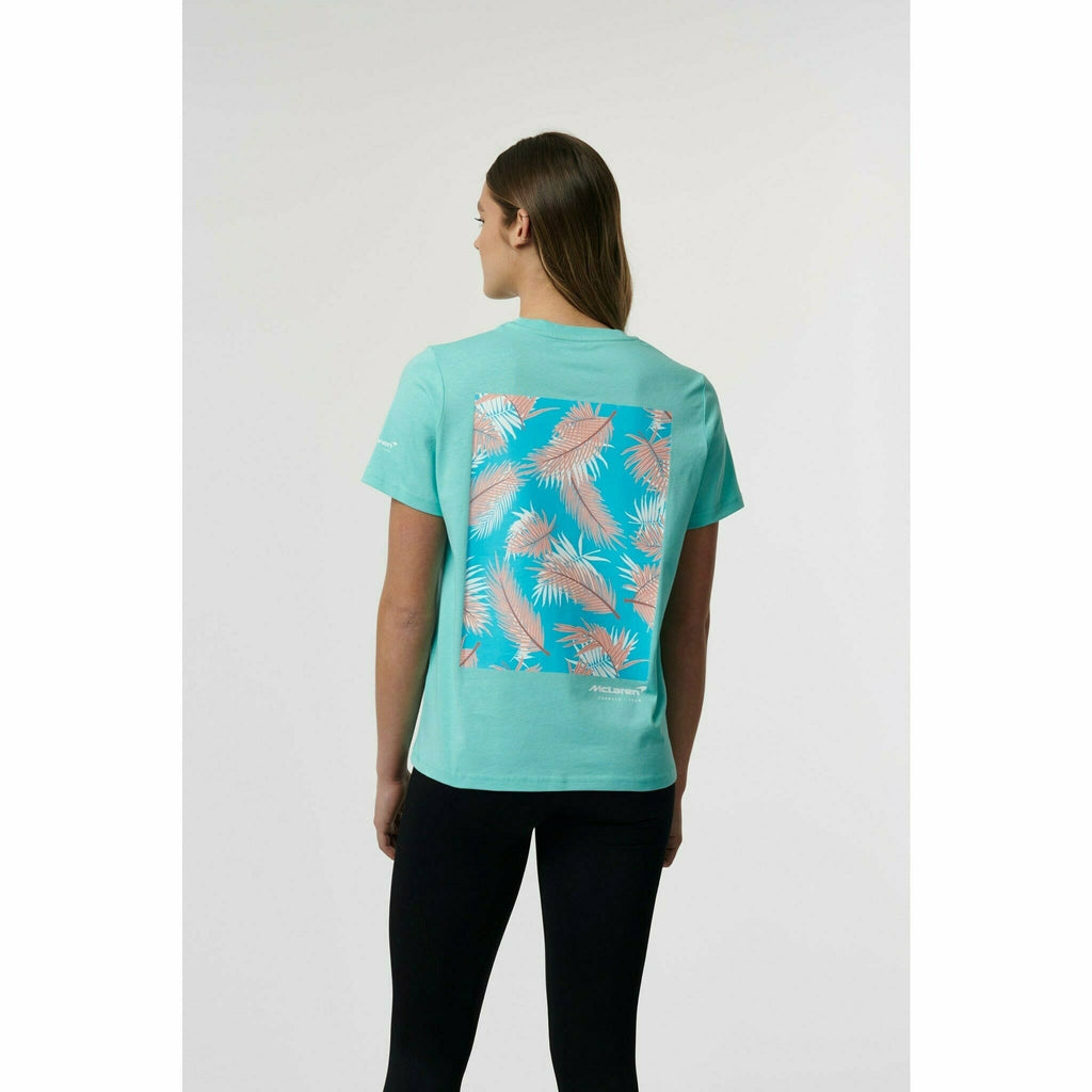 McLaren F1 Women's Miami Palm Graphic T-Shirt-Crystal Rose/Aqua Sky T-shirts Light Gray