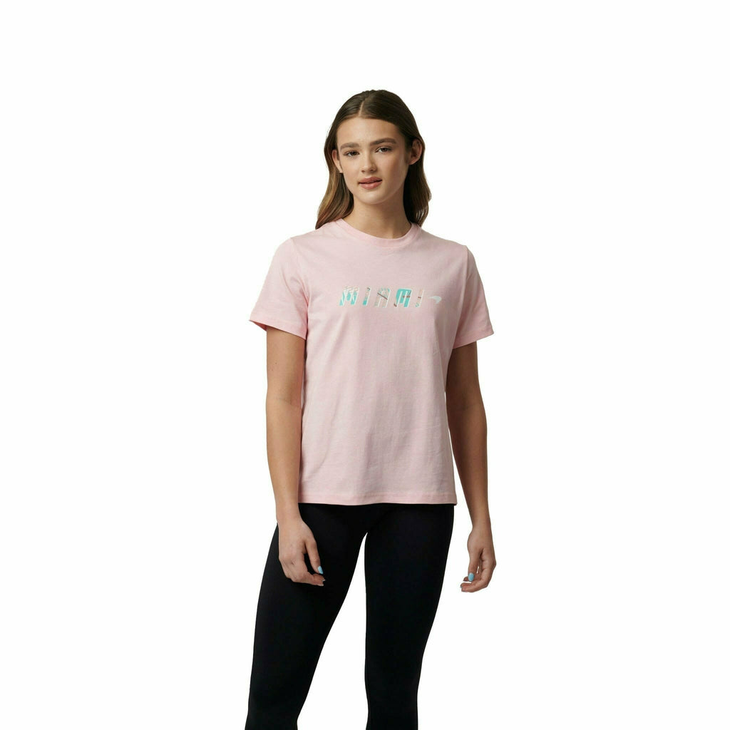 McLaren F1 Women's Miami Palm Graphic T-Shirt-Crystal Rose/Aqua Sky T-shirts Gray