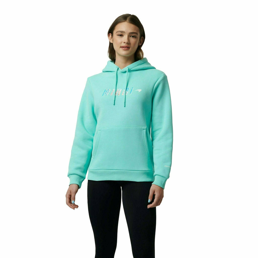 McLaren F1 Women's Miami Palm Graphic Hoodie-Crystal Rose/Aqua Sky Hoodies Sky Blue