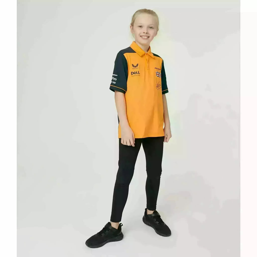 McLaren F1 Kids 2022 Lando Norris Drivers Polo Shirt- Youth Papaya/Phantom Polos Light Gray