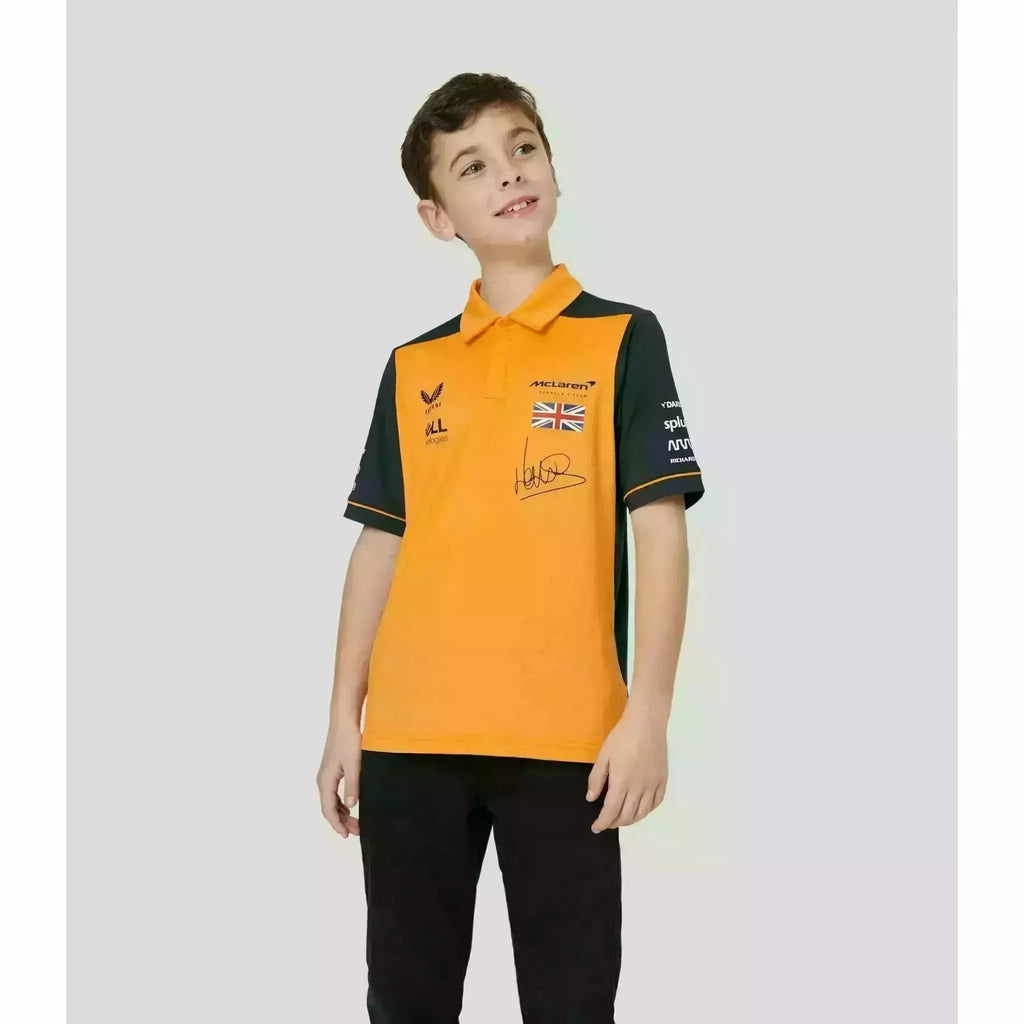 McLaren F1 Kids 2022 Lando Norris Drivers Polo Shirt- Youth Papaya/Phantom Polos Light Gray