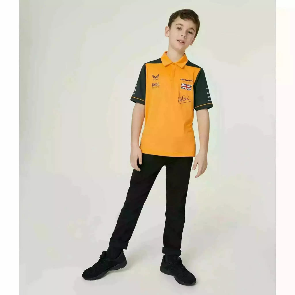 McLaren F1 Kids 2022 Lando Norris Drivers Polo Shirt- Youth Papaya/Phantom Polos Light Gray