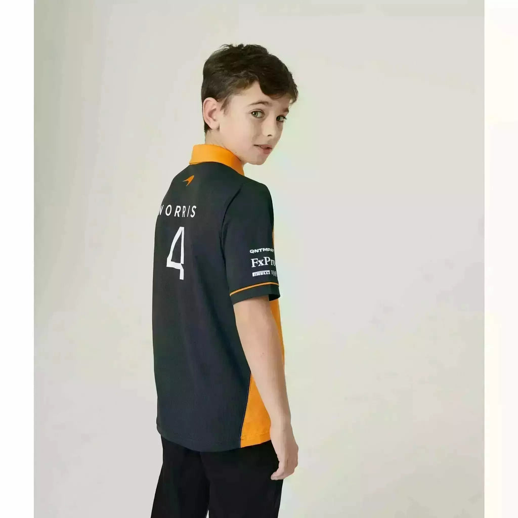 McLaren F1 Kids 2022 Lando Norris Drivers Polo Shirt- Youth Papaya/Phantom Polos Light Gray