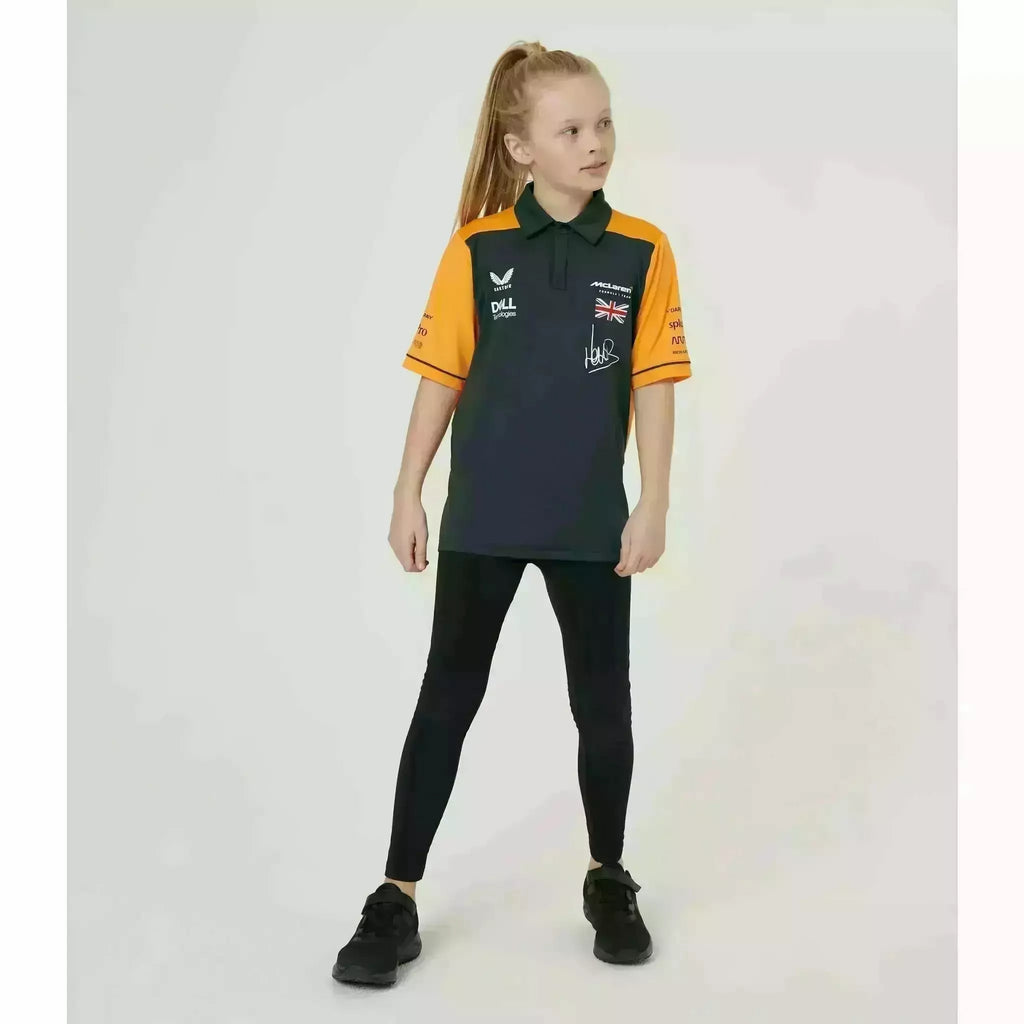 McLaren F1 Kids 2022 Lando Norris Drivers Polo Shirt- Youth Papaya/Phantom Polos Light Gray