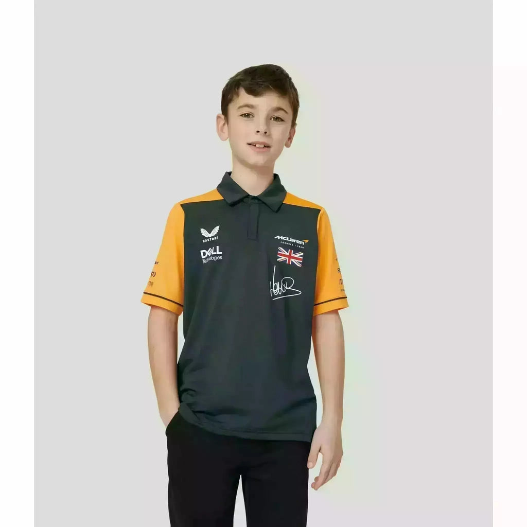 McLaren F1 Kids 2022 Lando Norris Drivers Polo Shirt- Youth Papaya/Phantom Polos Light Gray
