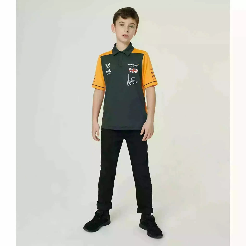 McLaren F1 Kids 2022 Lando Norris Drivers Polo Shirt- Youth Papaya/Phantom Polos Light Gray