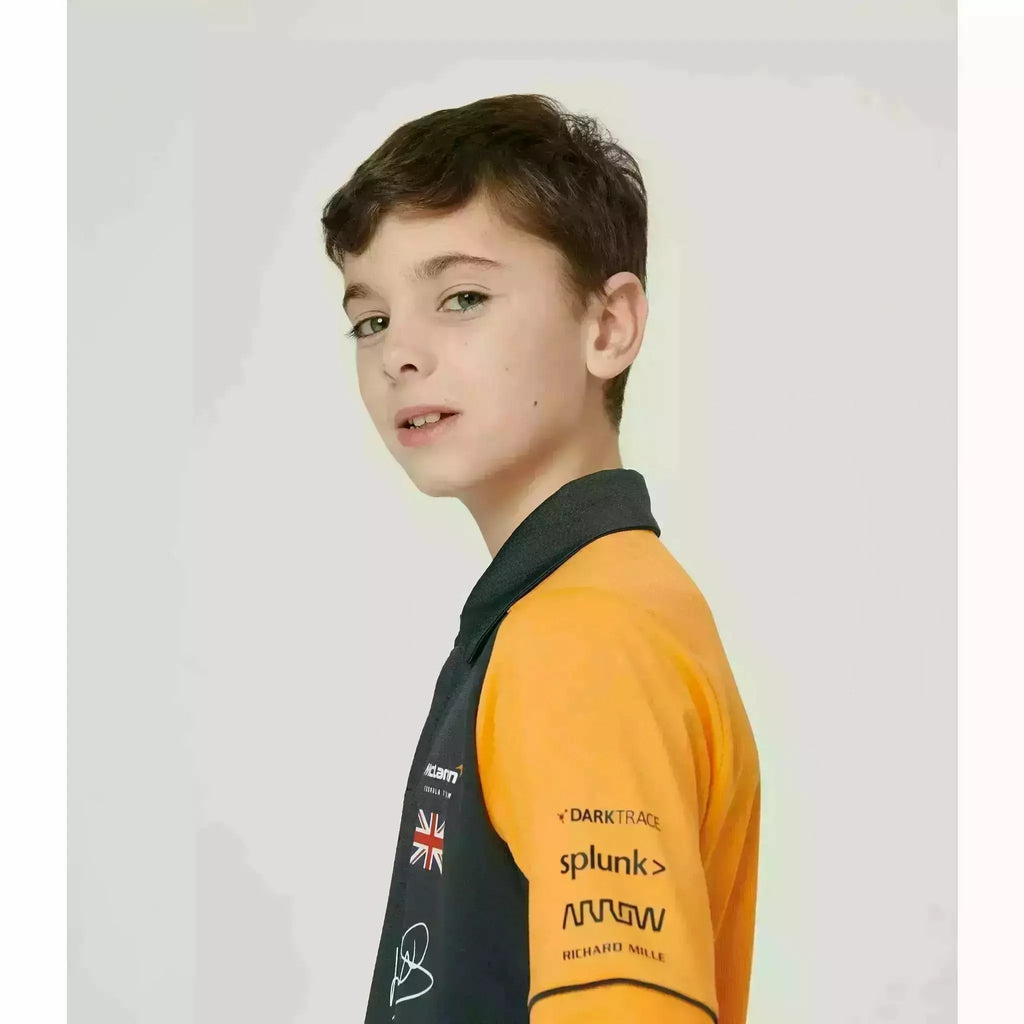 McLaren F1 Kids 2022 Lando Norris Drivers Polo Shirt- Youth Papaya/Phantom Polos Light Gray