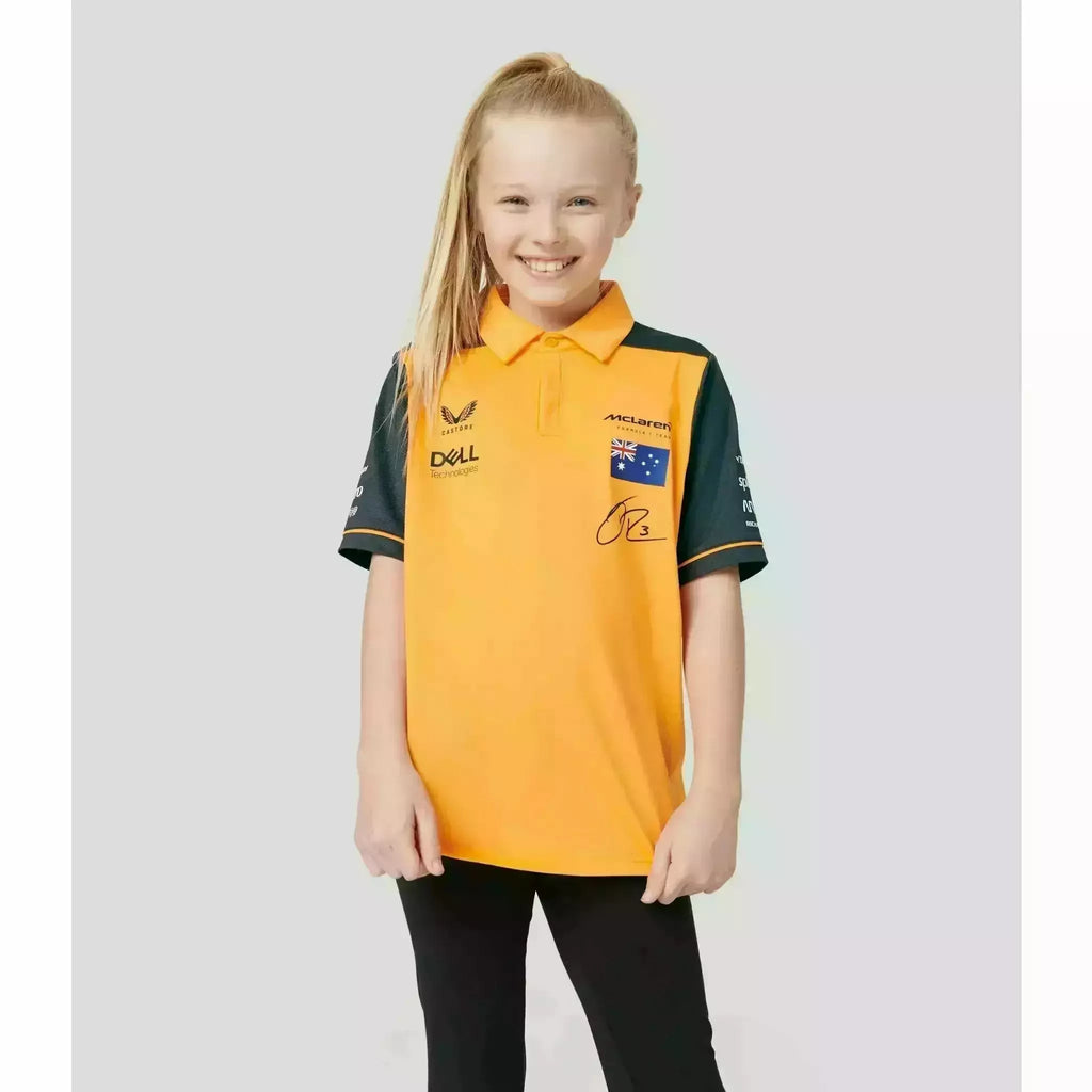 McLaren F1 Kids 2022 Daniel Ricciardo Drivers Polo Shirt- Youth Papaya/Phantom Polos Light Gray