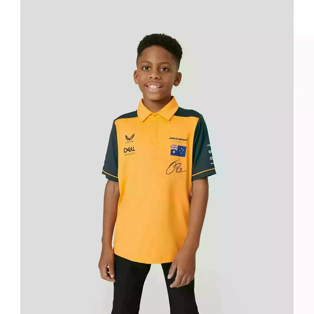 McLaren F1 Kids 2022 Daniel Ricciardo Drivers Polo Shirt- Youth Papaya/Phantom Polos Light Gray