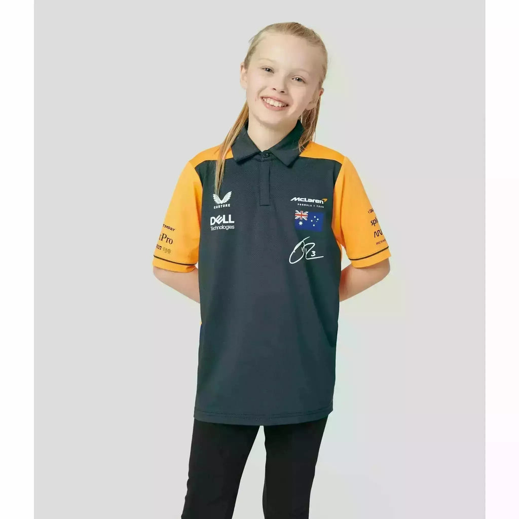 McLaren F1 Kids 2022 Daniel Ricciardo Drivers Polo Shirt- Youth Papaya/Phantom Polos Light Gray