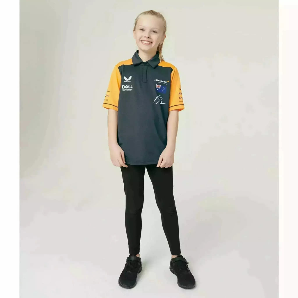 McLaren F1 Kids 2022 Daniel Ricciardo Drivers Polo Shirt- Youth Papaya/Phantom Polos Light Gray