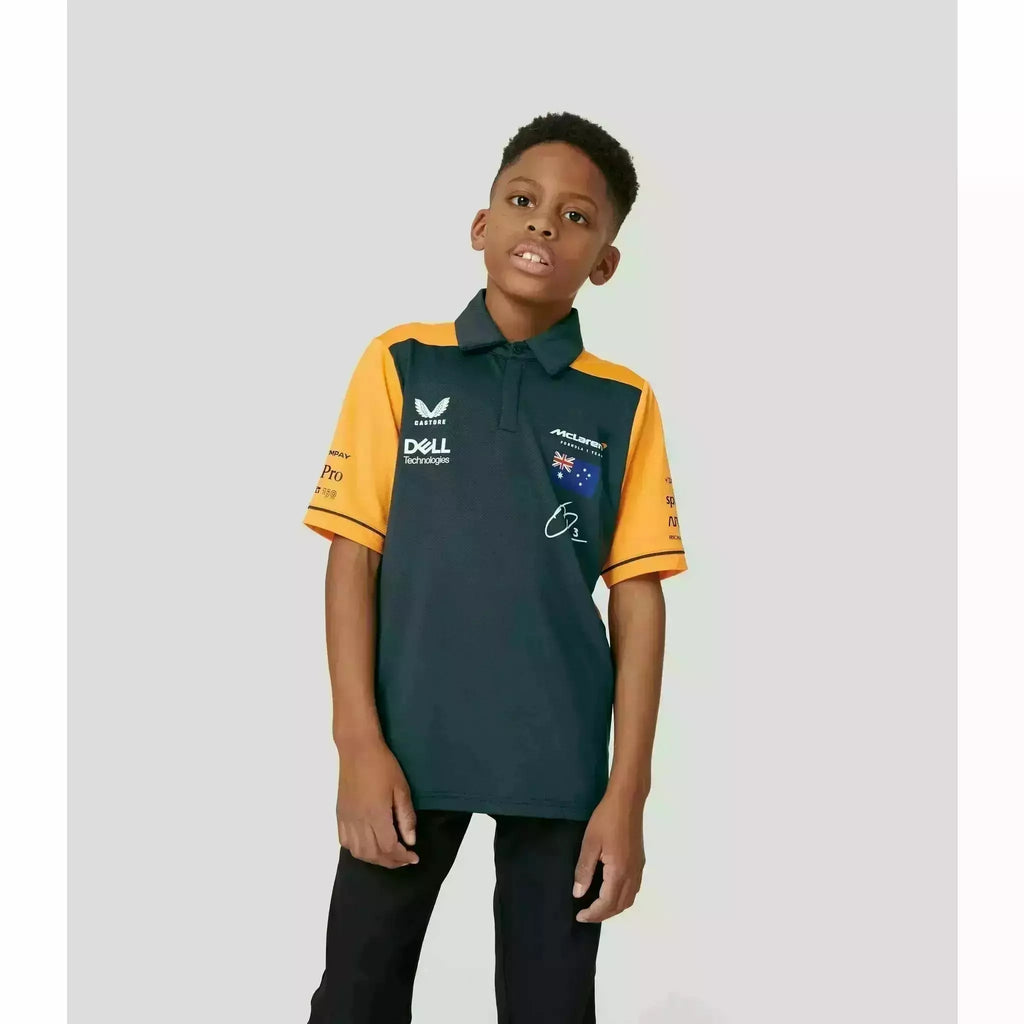McLaren F1 Kids 2022 Daniel Ricciardo Drivers Polo Shirt- Youth Papaya/Phantom Polos Light Gray