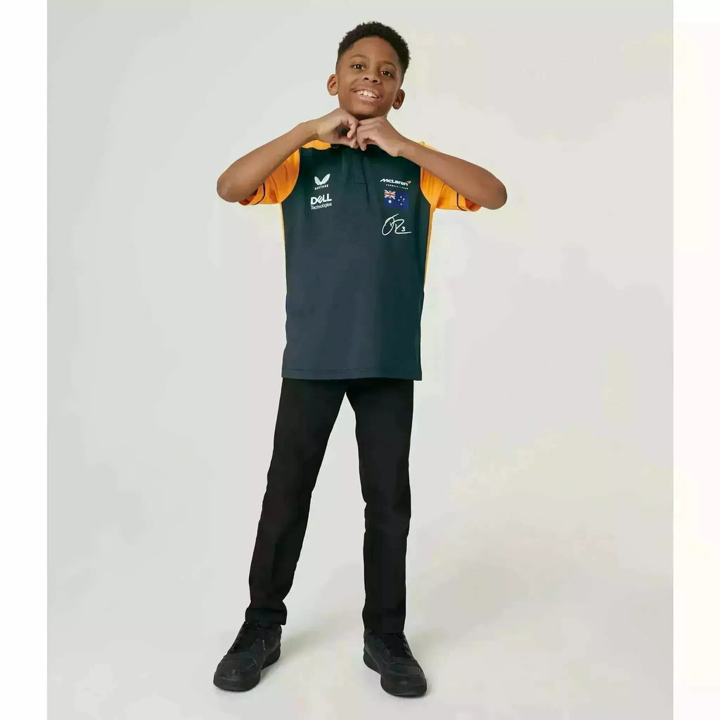 McLaren F1 Kids 2022 Daniel Ricciardo Drivers Polo Shirt- Youth Papaya/Phantom Polos Light Gray