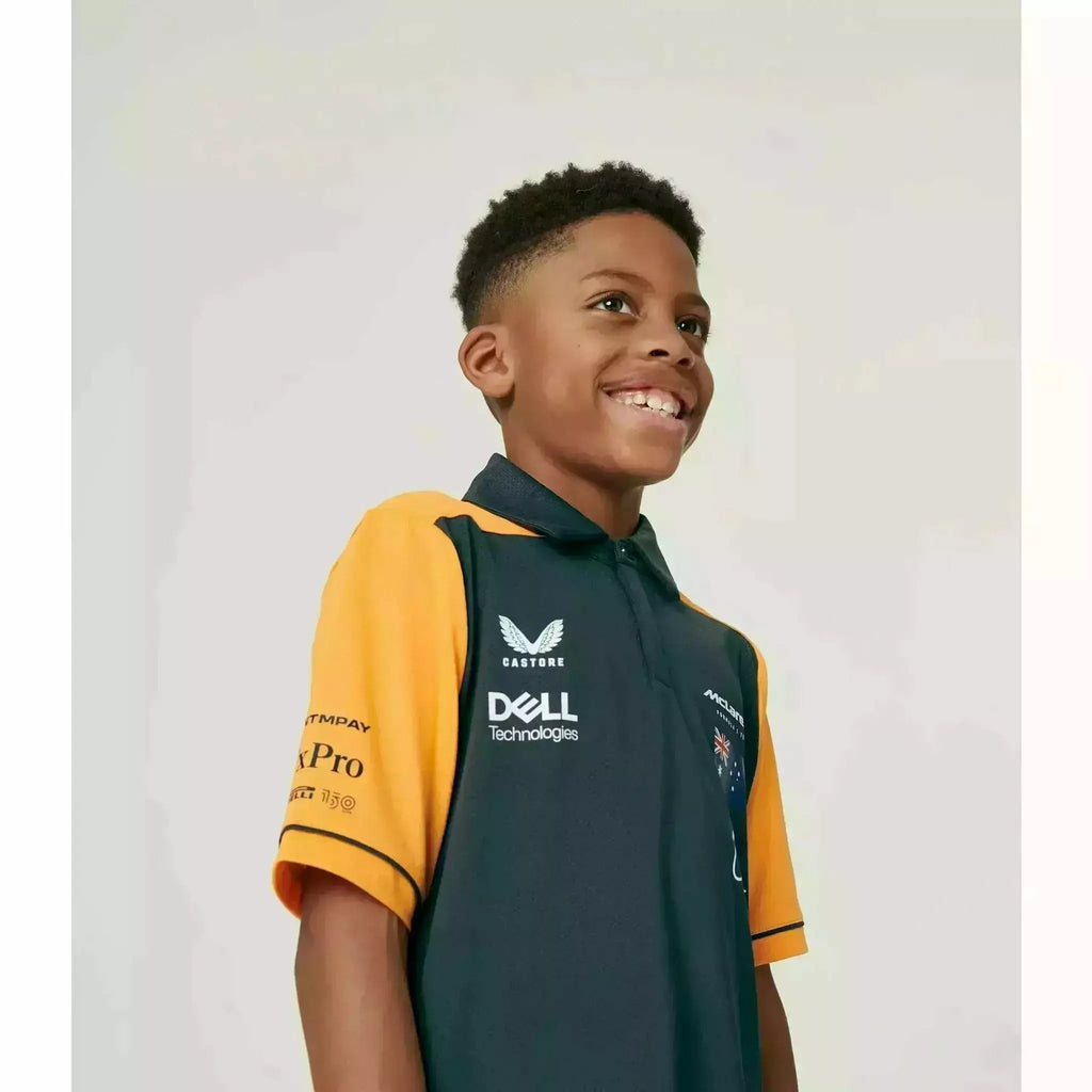 McLaren F1 Kids 2022 Daniel Ricciardo Drivers Polo Shirt- Youth Papaya/Phantom Polos Light Gray