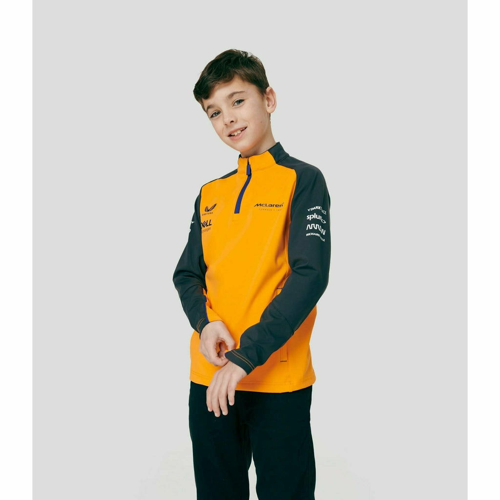 McLaren F1 Kids 2022 Team Quarter Zip Midlayer Jacket- Youth Papaya Jackets Light Gray