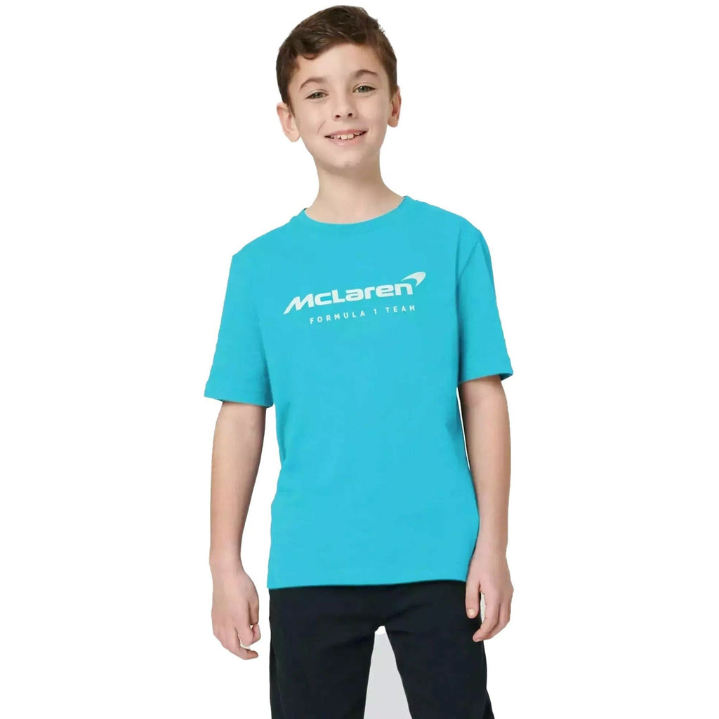 McLaren F1 Kids Miami Neon Logo T-Shirt-Vice Blue/Aqua Sky T-shirts Tan
