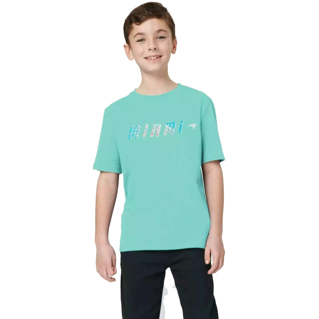 McLaren F1 Kids Miami Miami Palm Graphic T-Shirt-Black/Aqua Sky T-shirts Medium Aquamarine