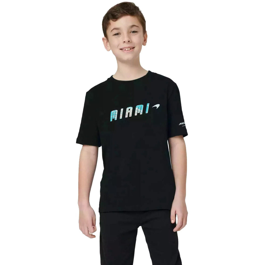 McLaren F1 Kids Miami Miami Palm Graphic T-Shirt-Black/Aqua Sky T-shirts Tan