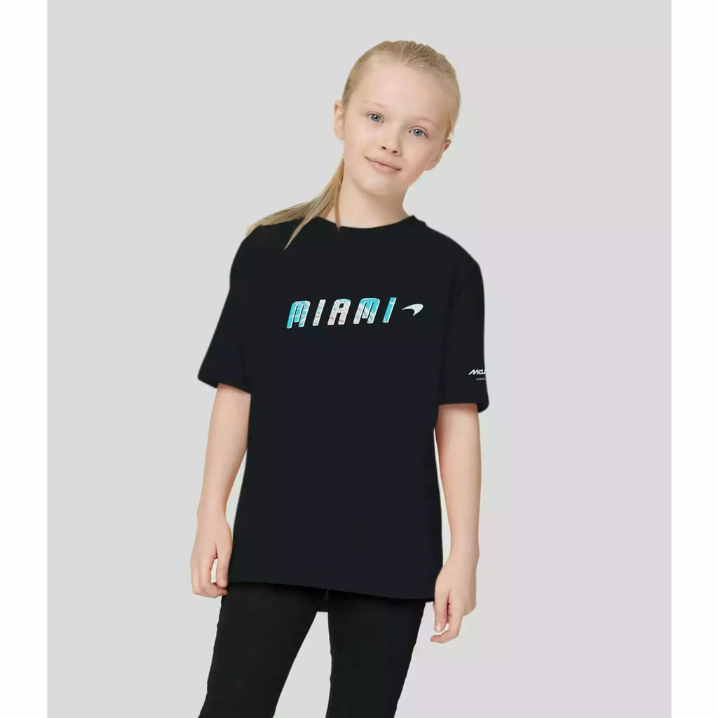 McLaren F1 Kids Miami Miami Palm Graphic T-Shirt-Black/Aqua Sky T-shirts Light Gray