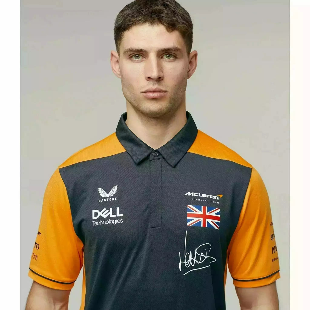 McLaren F1 Men's 2022 Lando Norris Team Drivers Polo Shirt - Papaya/Phantom Polos Dark Slate Gray