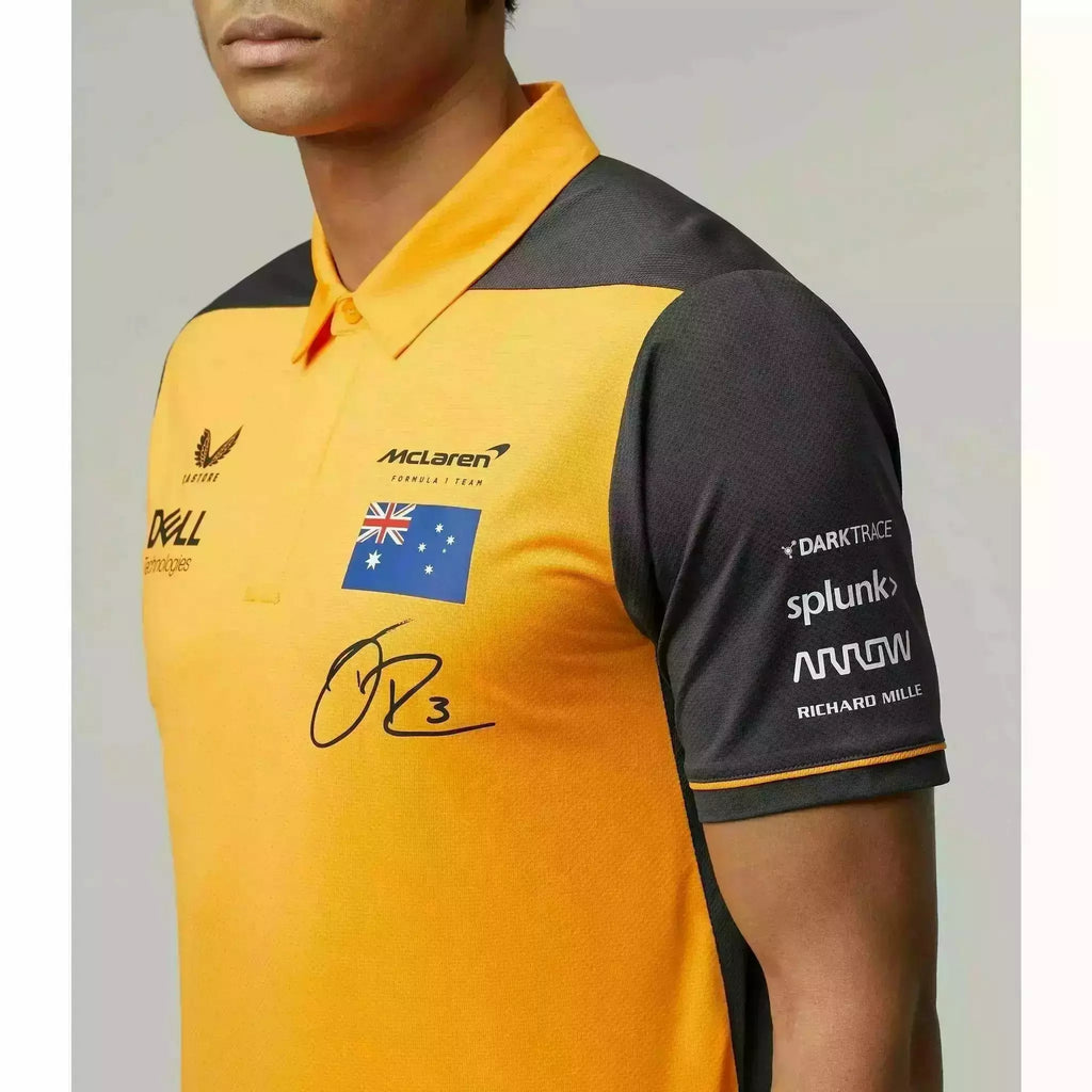 McLaren F1 Men's 2022 Daniel Ricciardo Team Drivers Polo Shirt - Papaya/Phantom Polos Goldenrod