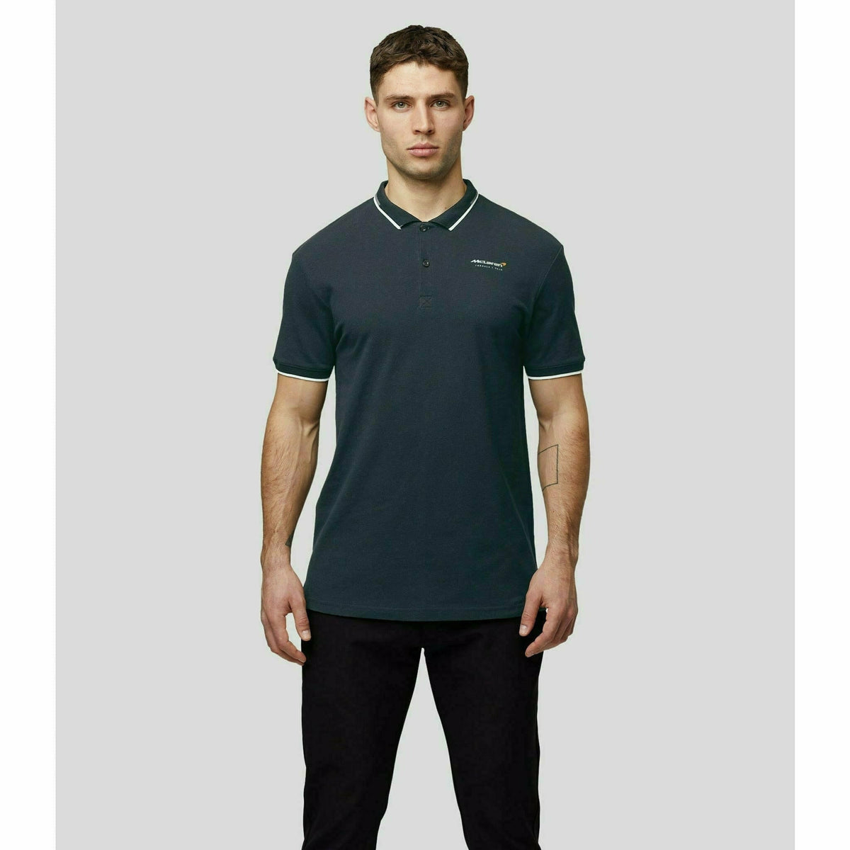 McLaren F1 Men's Core Essentials Small Logo Polo Shirt -Papaya/Vega Blue/Phantom/White/Black Polos Light Gray