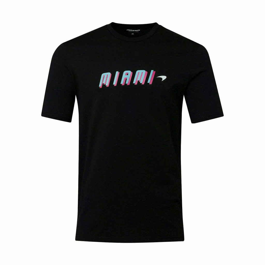 McLaren F1 Men's Miami Neon Graphic T-Shirt-Black/White/Vice Blue/Beetroot Purple/Crystal Rose/Aqua Sky T-shirts Black