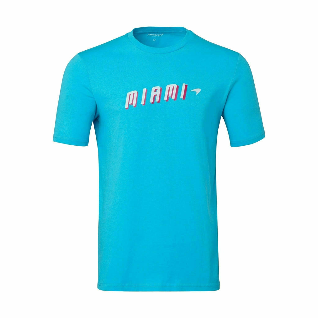 McLaren F1 Men's Miami Neon Graphic T-Shirt-Black/White/Vice Blue/Beetroot Purple/Crystal Rose/Aqua Sky T-shirts Dark Turquoise