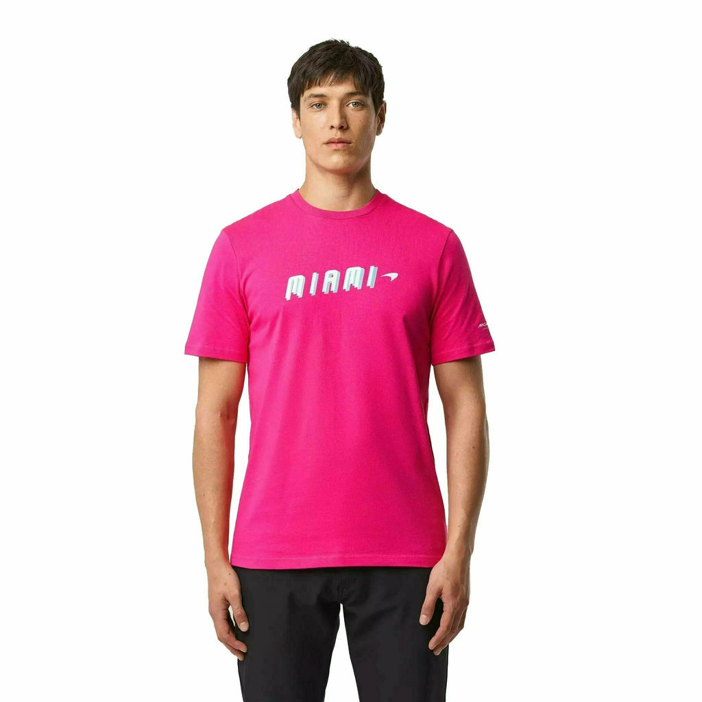 McLaren F1 Men's Miami Neon Graphic T-Shirt-Black/White/Vice Blue/Beetroot Purple/Crystal Rose/Aqua Sky T-shirts Violet Red