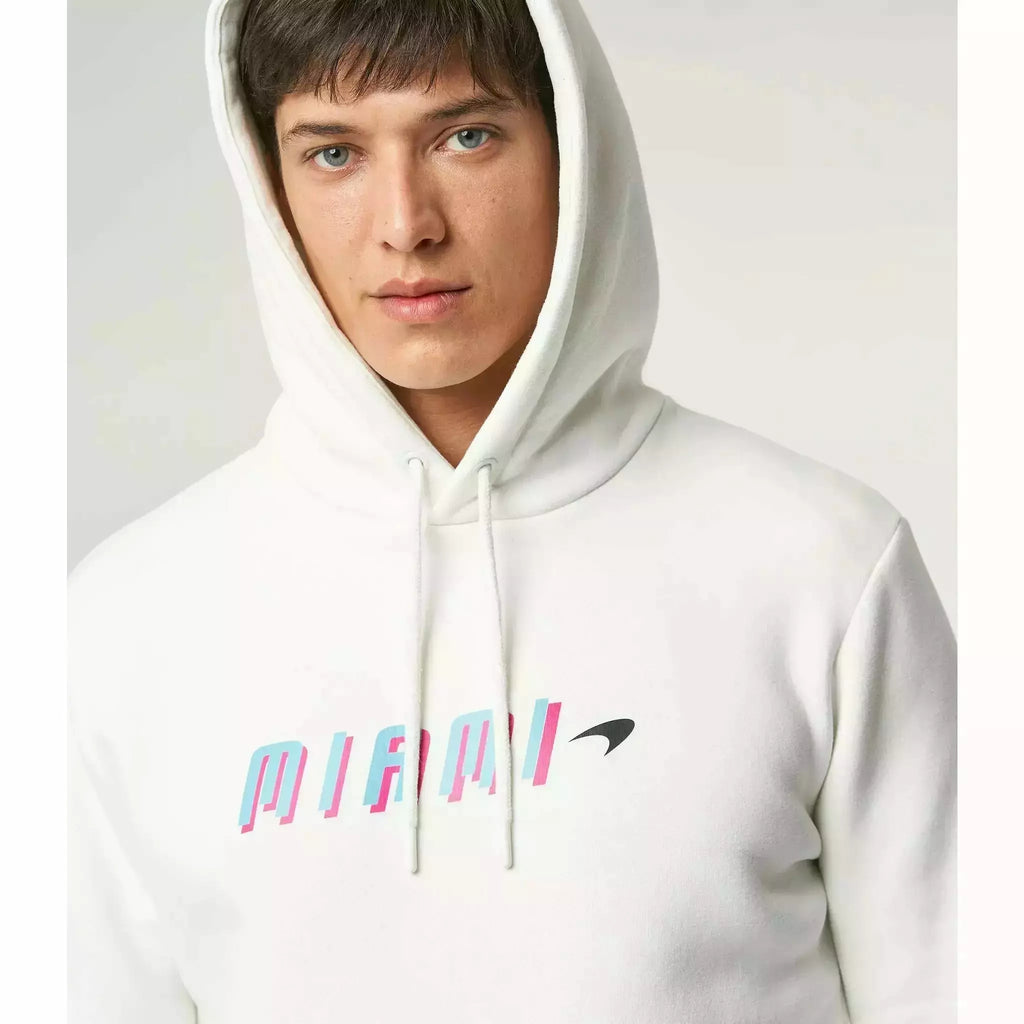 McLaren F1 Men's Miami Neon Graphic Hoodie -Black/White/Vice Blue/Beetroot Purple Hoodies Antique White