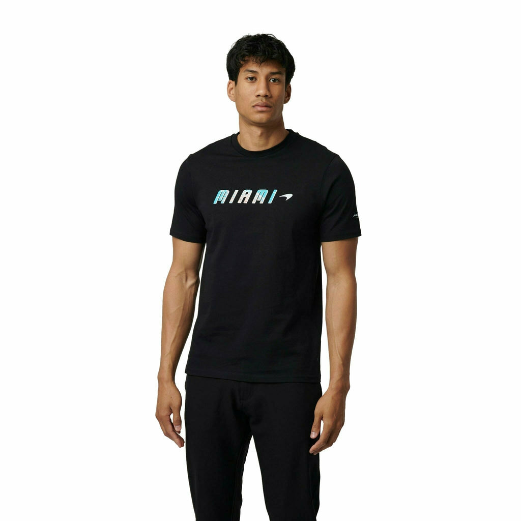 McLaren F1 Men's Miami Palm Graphic T-Shirt-Black/Aqua Sky/Crystal Rose T-shirts Rosy Brown