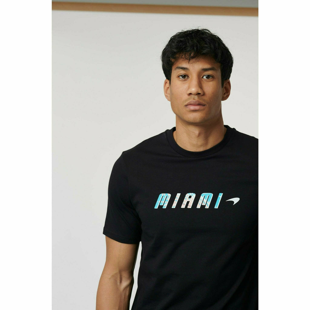 McLaren F1 Men's Miami Palm Graphic T-Shirt-Black/Aqua Sky/Crystal Rose T-shirts Light Gray