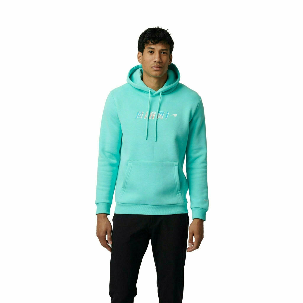 McLaren F1 Men's Miami Palm Graphic Hoodie -Black/Aqua Sky/Crystal Rose Hoodies Medium Aquamarine