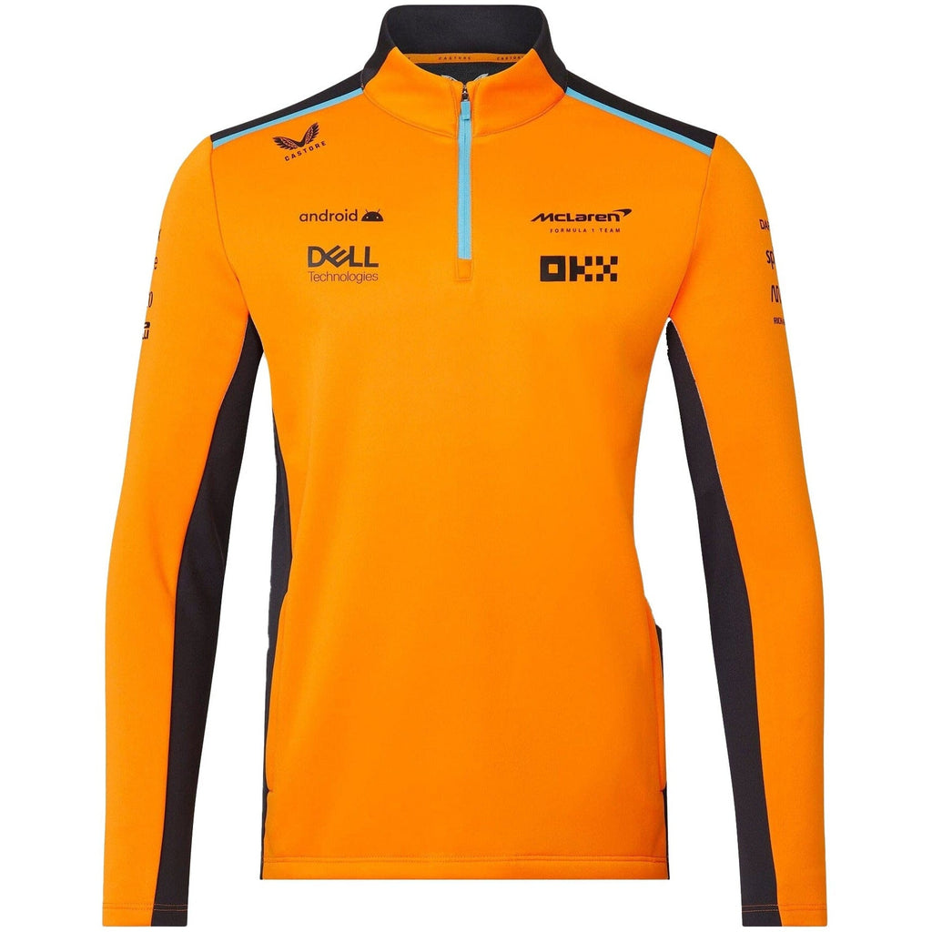 McLaren F1 Men's 2023 Team Quarter Zip Midlayer Jacket- Papaya Jackets Dark Orange