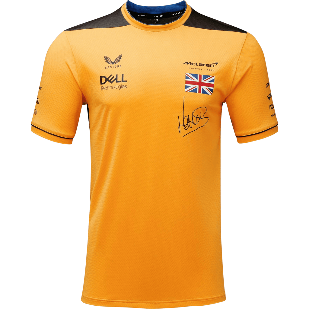 McLaren F1 Men's 2022 Lando Norris Team Replica Set Up T-Shirt - Papaya/Phantom T-shirts Goldenrod