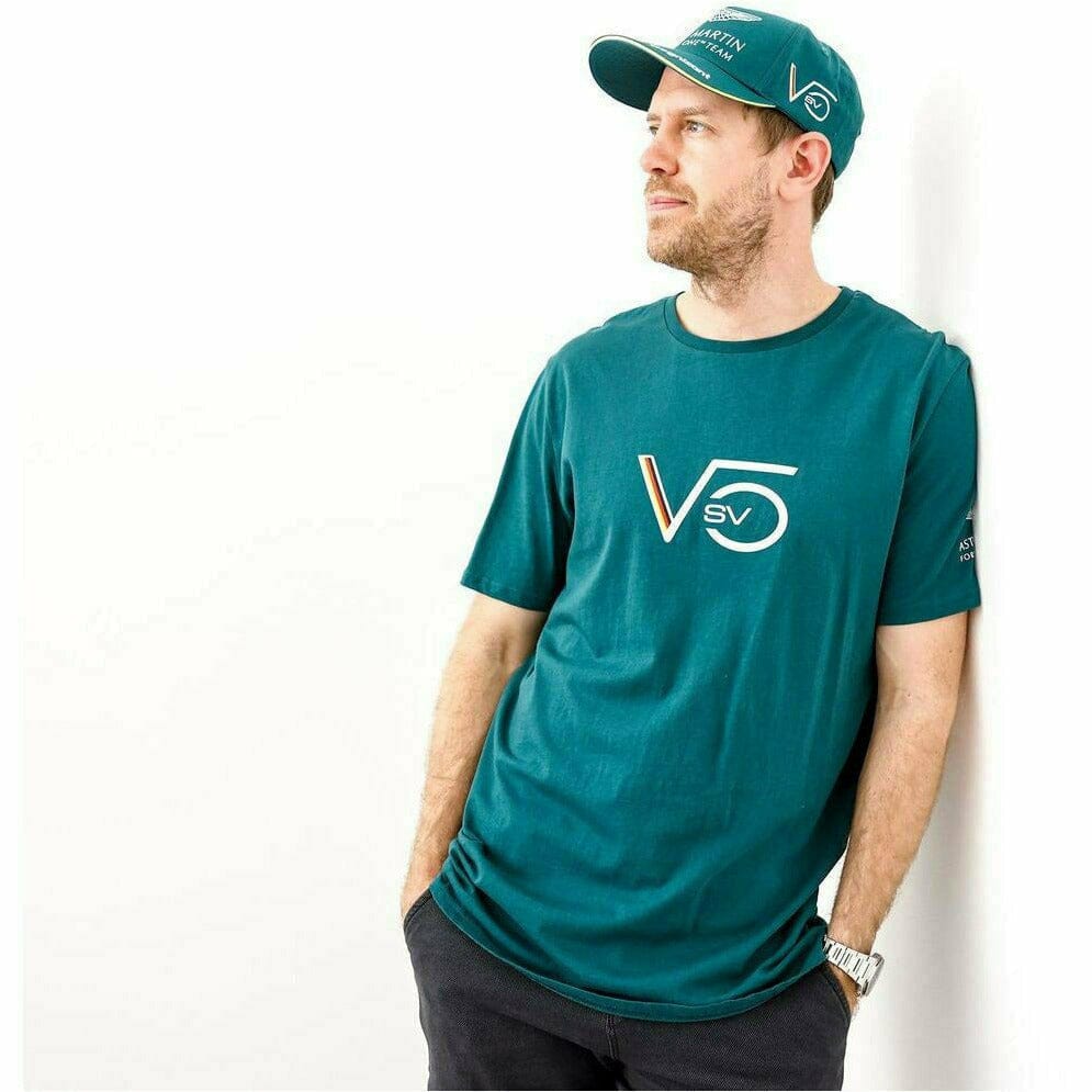 Aston Martin F1 Men's Sebastian Vettel Driver T-Shirt - Green T-shirts Antique White