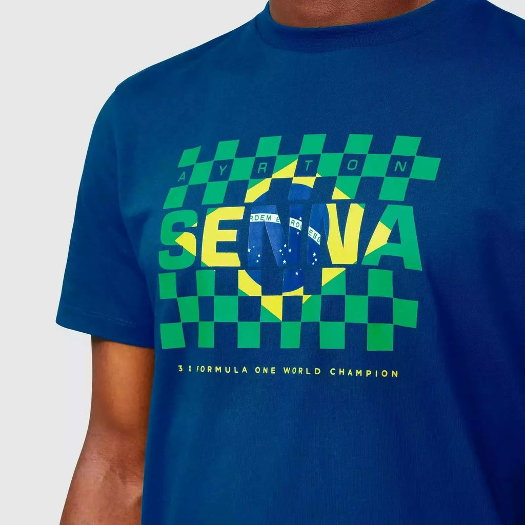 Ayrton Senna Men's Fanwear Flag T-Shirt - Navy T-shirts Light Gray