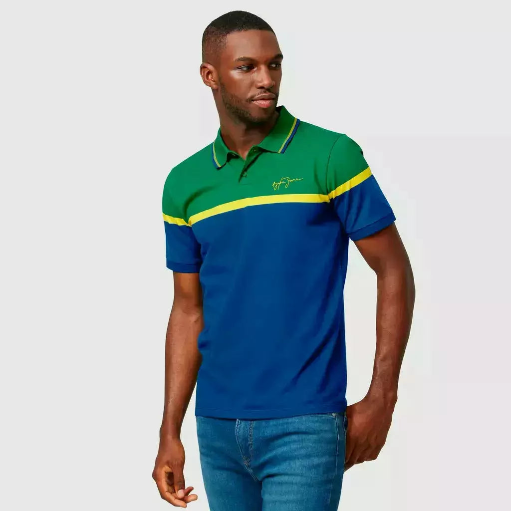 Ayrton Senna Men's Fanwear Strip Polo Shirt- Navy Polos Dark Slate Gray