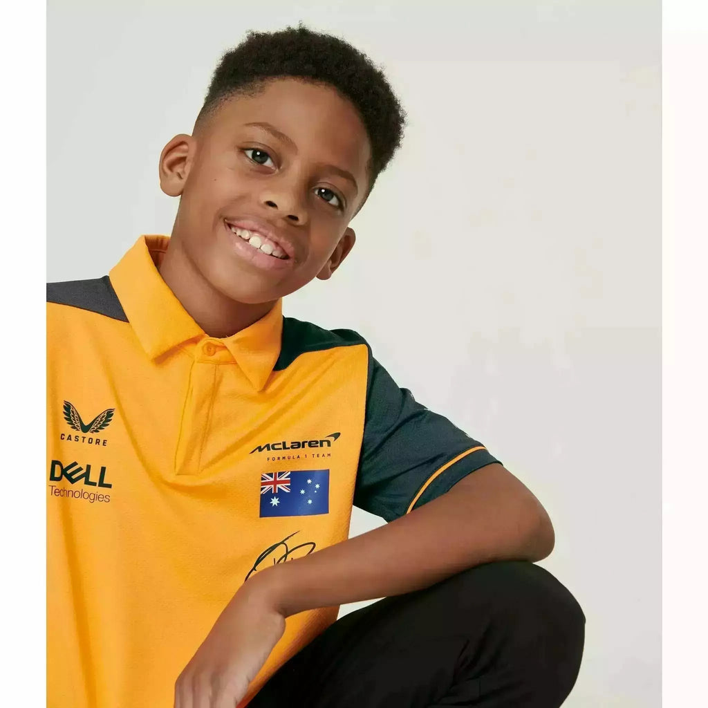 McLaren F1 Kids 2022 Daniel Ricciardo Drivers Polo Shirt- Youth Papaya/Phantom Polos Light Gray