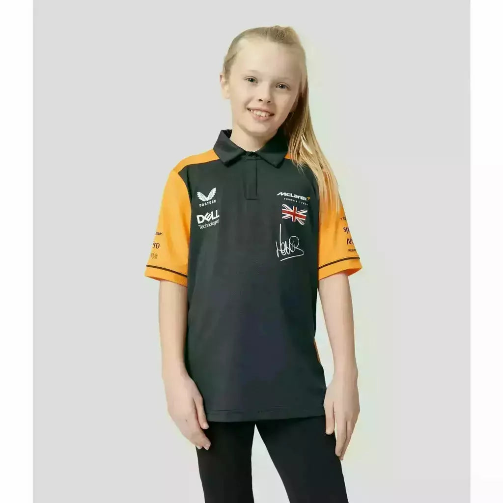 McLaren F1 Kids 2022 Lando Norris Drivers Polo Shirt- Youth Papaya/Phantom Polos Light Gray