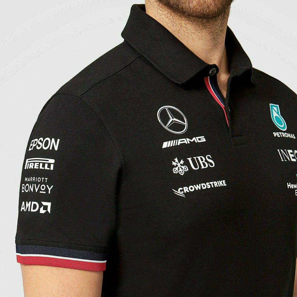 Mercedes Benz AMG Petronas F1 Men's 2021 Team Polo Shirt-Black/White Polos Black